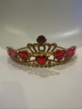 Gold Crown Headband with Red Heart Gemstones